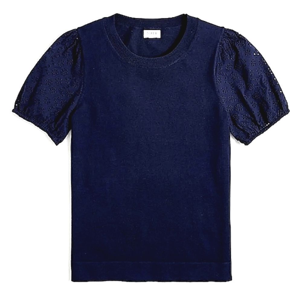 Banana Republic Eyelet Short Sleeved Ribbed Sweater Navy Sz  XSMALL Cotton